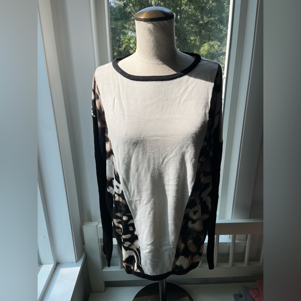 Calvin Klein Colorblock Animal Print Blouse, Size M